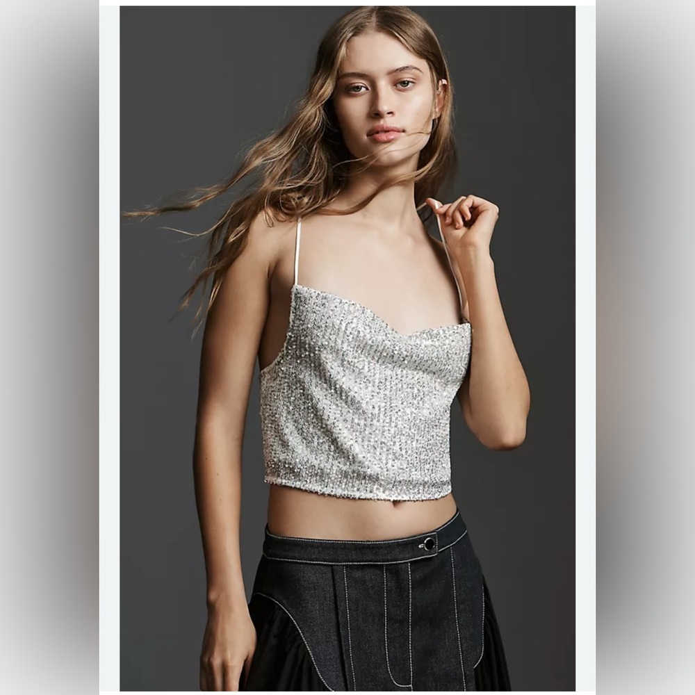 New! Walter Baker Anthropologie Cynthia‎ Tank Top Silver Sequins Sz Large $258